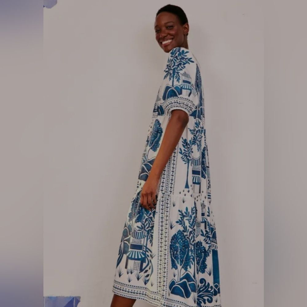 farm Rio Ancient Garden Cotton Midi Dress Size M - Picture 3 of 14